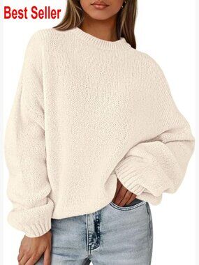 Oversized Chunky Knit Pullover Sweater Dressy Casual Long Sleeve Tunic Top